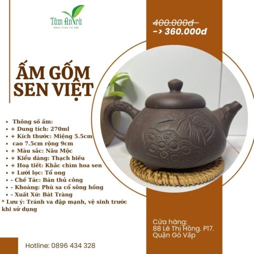 ẤM TRÀ GỐM THẠCH BIỀU SEN VIỆT